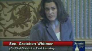 Senator Gretchen Whitmer Responds to ProBullying Legislation [upl. by Dnomasor]