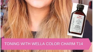 TONING BRASSY HAIR WITH WELLA T14 COLOR CHARM TONER [upl. by Umont9]