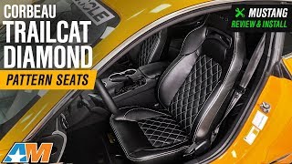 19792018 Mustang Corbeau Trailcat Diamond Pattern Seats  White Stitching  Pair Review amp Install [upl. by Slaohcin]