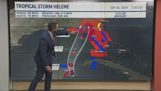 Path of Tropical Storm Helene before it intensifies to hurricane status with landfall in Florida [upl. by Edualcnaej]