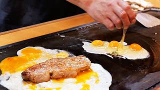 Japanese Food  The BEST PORK CHOP OMELETTE in Osaka Okonomiyaki Dontaku Japan [upl. by Bohun]