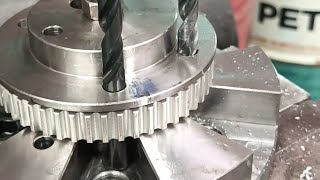 Drilling Aluminum Pulley●Metal for socket Head nut amp 22mm thick metal ASMR industrialmachinery [upl. by Teplitz886]