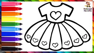 Dibuja y Colorea Un Bonito Vestido Con Corazónes 👗❤️🧡💛💚💙💜🌈 Dibujos Para Niños [upl. by Otit8]