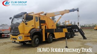 HOWO 400HP 420HP 8x4 Heavy Duty 30T 50T Rotary Rotator Wrecker Recovery Truck Boom Crane Rotation [upl. by Lowney]