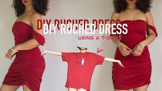 RUCHED DRESS  DIY TSHIRT TRANSFORMATION [upl. by Ahsinaw611]