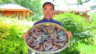 WORLD BEST Shrimp Recipe 200 Juicy Shrimp BOILING on Hot Stone  Uncle Rural Gourmet [upl. by Sauveur]