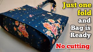 No Cutting  Just one fold and bag is ready shopping bag cutting and stitching DIY tote bag purse [upl. by Ettolrahs]