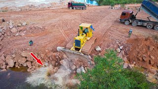 Ep14 Amazing Unveling The Power Land Reclamation Equipment Bulldpzer Push Big Rock To Water [upl. by Rhiamon]