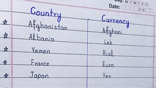 COUNTRY AND CURRENCY  LIST OF COUNTRY AND THEIR CURRENCY [upl. by Rosemaria]