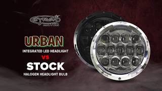 Harley LED Headlight vs Stock Halogen Side by Side Comparison Cyron Urban Integrated 7” [upl. by Teyugn]