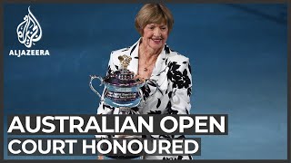 Margaret Court presented with trophy at Australian Open [upl. by Noinatrad]