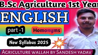 BSC AGRICULTURE ENGLISH ll Topic Homonyms ll bsc agriculture first year English ll ccsuniversity [upl. by Monteith]