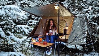 Winter Camping in Snowstorm  Solo Overnight in the woods  Cozy ASMR [upl. by Nara]