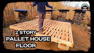 Building a Floor with Pallet Wood Tiny Pallet House in the woods [upl. by Nrehtak]