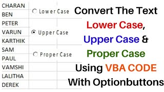 VBA Convert Upper Lower Proper Case Excel Optionbutton [upl. by Renzo809]