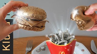 ASMR MUKBANG Eating a Gucci hamburger with edible diamond swarovski French fries 23500 🤑 [upl. by Aivata944]