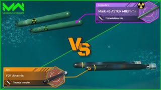 Mark45 ASTOR 483mm VS F21 Artemis  Torpedo Launcher Comparison  Modern Warships [upl. by Ennaeirrac]