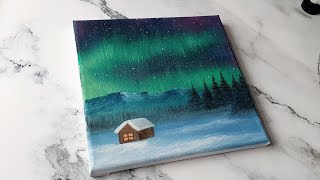 Northern lights aurora borealis landscape painting  easy acrylic painting ideas for beginners ✨️ [upl. by Marou]