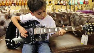 8yearold Jayden Tatasciore playing our Gibson SG Standard here at Normans Rare Guitars [upl. by Ibbie400]