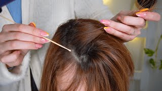 asmr scalp check sectioning with long nails wooden comb pick plus tweezers and light no talking [upl. by Derick]