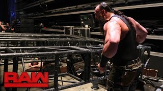 Braun Strowman pulls part of the Raw set down on top of Kane and Brock Lesnar Raw Jan 8 2018 [upl. by Xuerd]