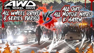 AWD Turbo B Coupe vs All Out All Motor K24 Hatch 7000💰🔥 [upl. by Der]