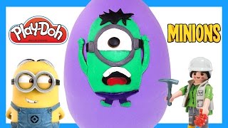 HULK Minion Play Doh Surprise Egg Superhero Playmobil Imaginext Playdo Huevo de Sorpresa [upl. by Ecurb318]