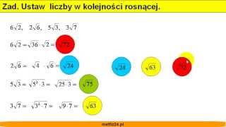 Działania na pierwiastkach  Ustaw pierwiastki w kolejności rosnącej  Matfiz24pl [upl. by Suzetta]