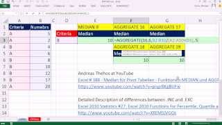 Excel Magic Trick 1035 Calculate Median with 1 condition with AGGREGATE amp PERCENTILEINC function [upl. by Marleen]