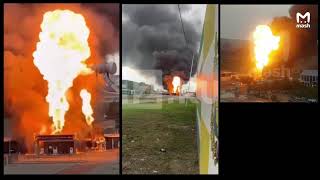 Gas Station Explosion  Grozny Chechnya  Synced Angles [upl. by Deedahs]