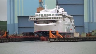 Ausdocken der neuen Scandlines Fähre Berlin  Volkswerft Stralsund 2122011 [upl. by Adnilem]