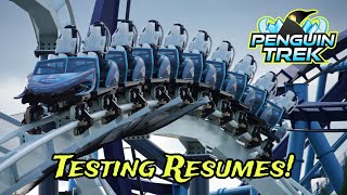 SeaWorld Orlando Penguin Trek Roller Coaster Construction Update 52824 TESTING RESUMES [upl. by Atined]