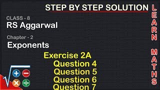 Exponents Class 8 Exercise 2A Question 4  7 RS AggarwalLearn maths [upl. by Sloatman]