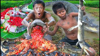 Primitive technology  Cooking crocodiles eating [upl. by Olsewski365]