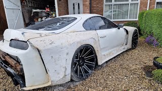 5  Toyota Supra widebody project 3 wheels on front wing Jag light removal audio front bumper [upl. by Dobbins]