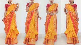 atpoure saree porar style  banarasi silk saree for wedding  reception look for bride in saree [upl. by Sammie]