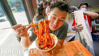 We Tried China’s Iconic Sichuan Sweet Water Noodles  Street Eats  Bon Appétit [upl. by Turk]