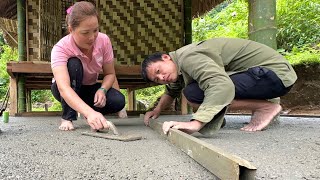 Building a lovely bamboo house with my husband  Pouring concrete on the floor [upl. by Cirred469]