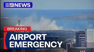 BREAKING Reported engine explosion sparks fire at Sydney Airport  9 News Australia [upl. by Tennaj]