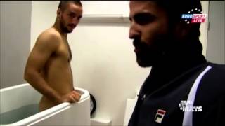 Tipsy Time  Tipsarevic Troicki and Djokovic take an ice bath  Roland Garros 2013 [upl. by Notelrahc]