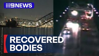 Multiple bodies recovered after Baltimore bridge collapse  9 News Australia [upl. by Asilrahc848]