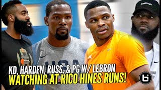 Kevin Durant Russell Westbrook James Harden amp PG w LeBron Watching at Rico Hines Private Runs [upl. by Behre783]