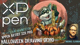 XPPen Artist 22R pro display tablet review by an artist with a Halloween drawing tutorial [upl. by Ainevul]