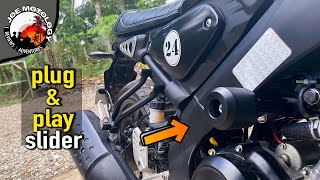 Frame Slider for Yamaha XSR 155  Unboxing and installing Frame Slider [upl. by Nanyt]