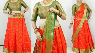 How to drape saree in lehenga style step by step for beginners  easy silk saree draping tutorial [upl. by Losyram331]