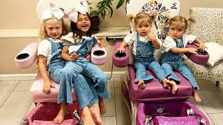 BESTIES BABYSIT TWINS TAYTUM and OAKLEY AT A NAIL SALON [upl. by Enelrad356]