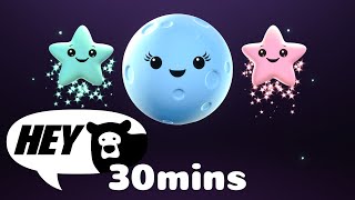 Hey Bear Sensory  Mindful Moon and Sleepy Stars  30 minutes  Bedtime Video [upl. by Yram102]