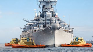 US Massive Battleship Taken Into Sea by Powerful Tugboats [upl. by Eninnej980]