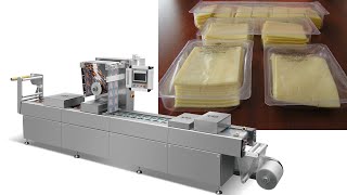 Cheese portions packaging in thermoforming with rigid film and modified atmosphere MAP cheese [upl. by Nerac]