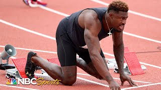 Seattle Seahawks wide receiver DK Metcalf competes in 100m race at USATF Golden Games  NBC Sports [upl. by Kcarb]